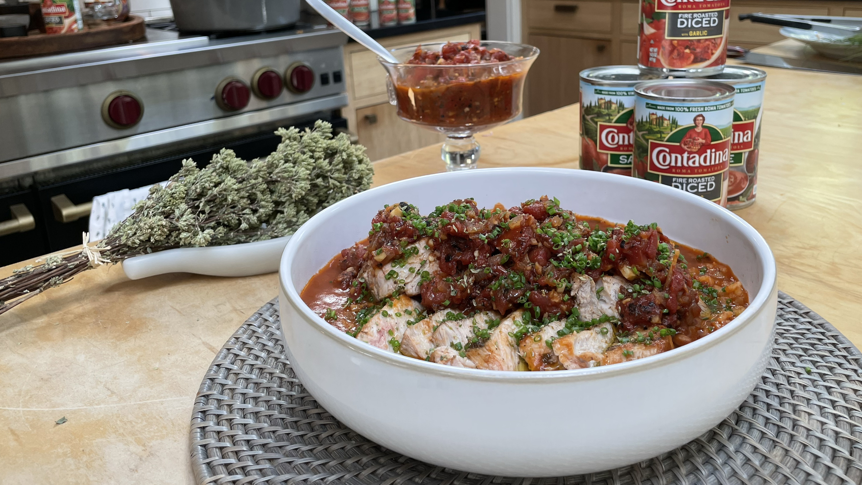 Tomato Braised Pork Chops with Spicy Rice and Tomato Chutney by Chef Michael Symon